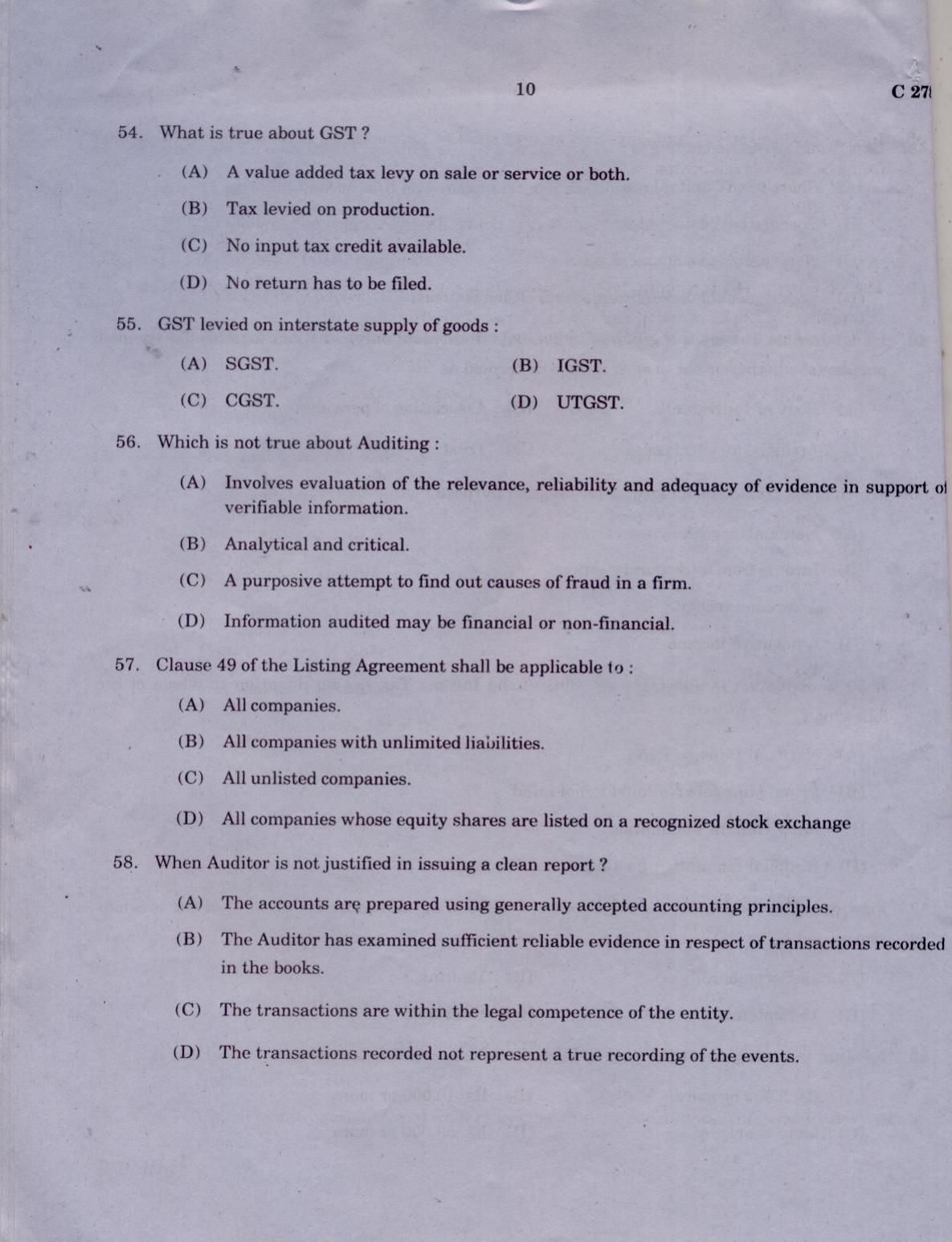 CUCAT 2021 M.Com Question Paper - Page 10