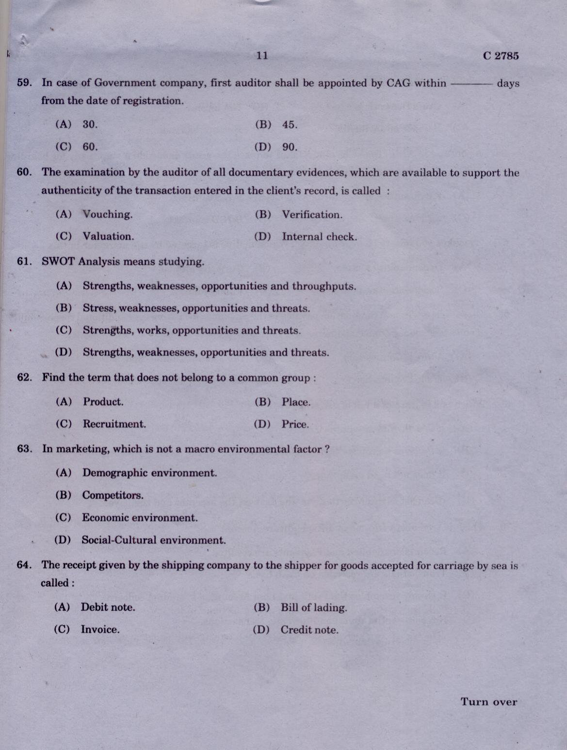 CUCAT 2021 M.Com Question Paper - Page 11