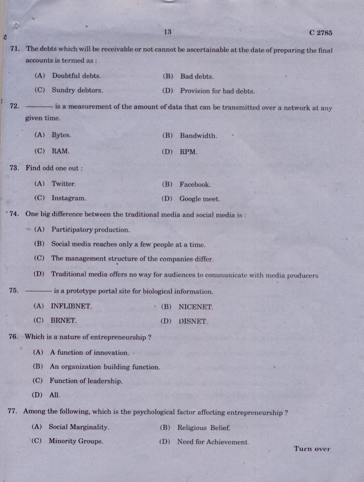 CUCAT 2021 M.Com Question Paper - Page 13