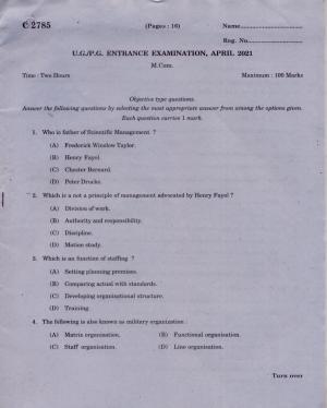CUCAT 2021 M.Com Question Paper