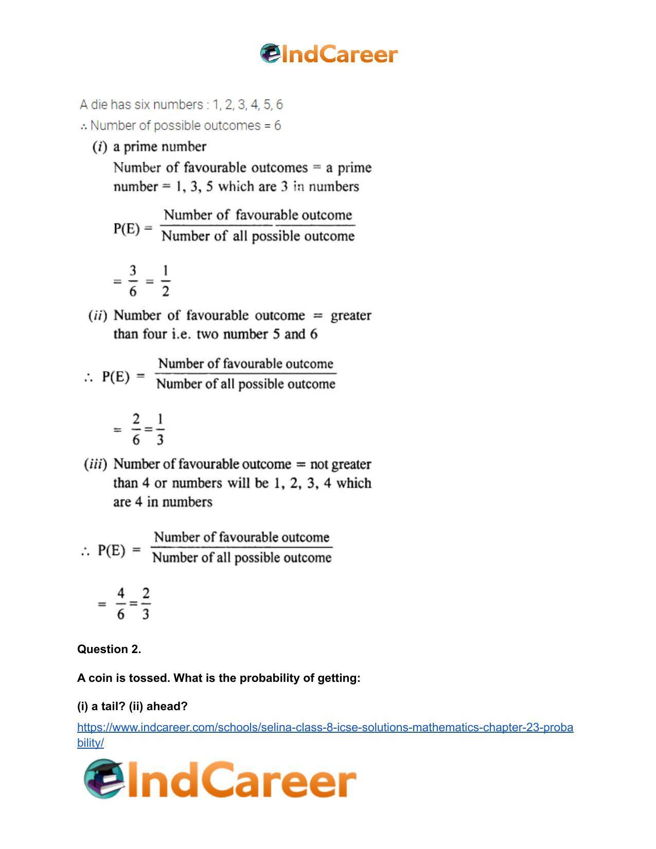 Selina Class 8 ICSE Solutions Mathematics : Chapter 23- Probability - Page 3