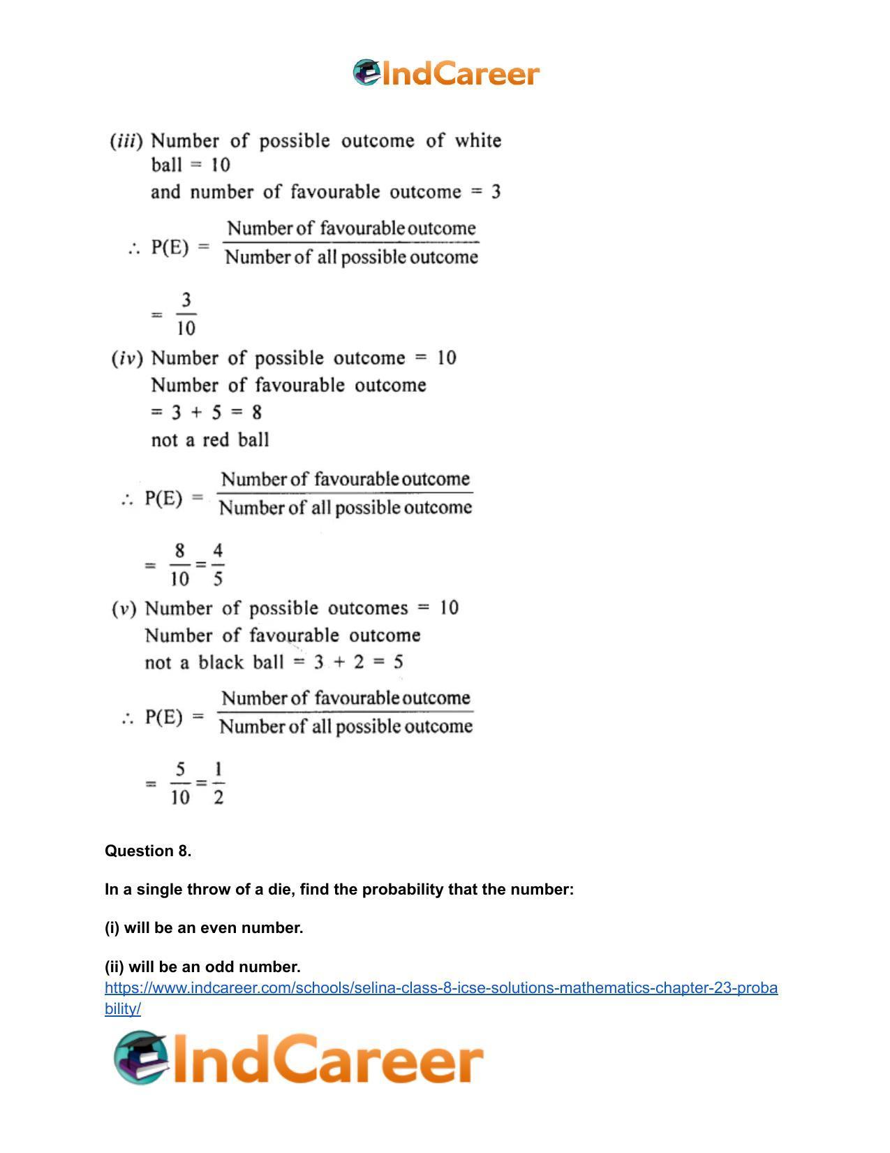 Selina Class 8 ICSE Solutions Mathematics : Chapter 23- Probability - Page 10