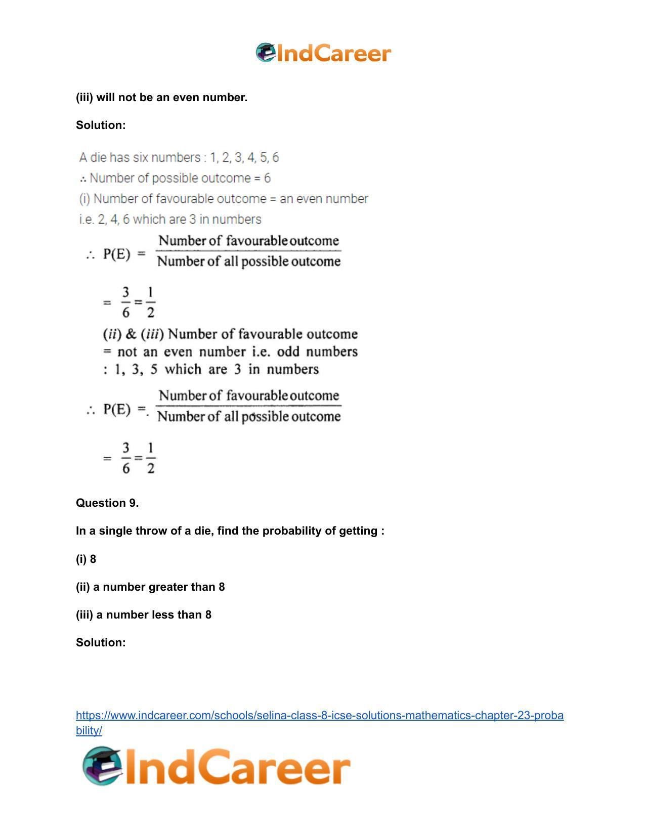 Selina Class 8 ICSE Solutions Mathematics : Chapter 23- Probability - Page 11