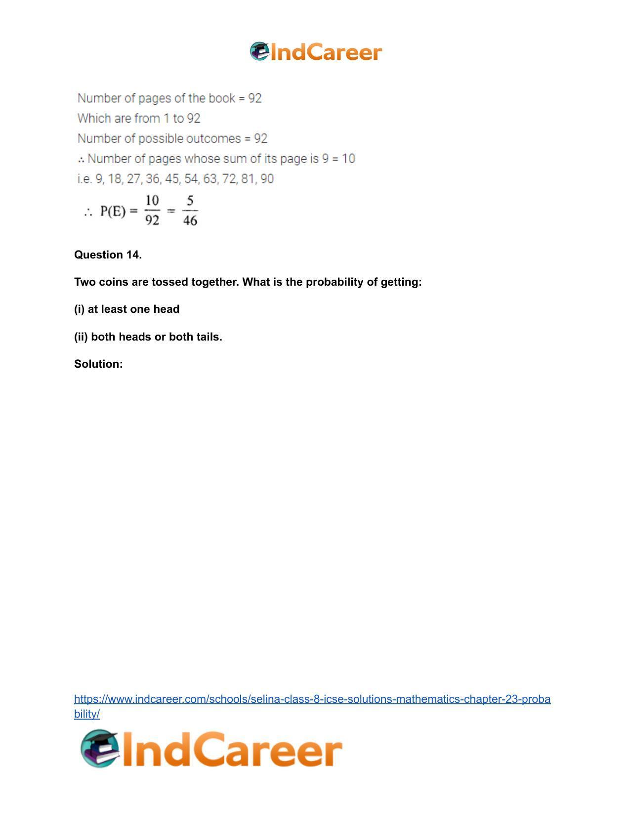 Selina Class 8 ICSE Solutions Mathematics : Chapter 23- Probability - Page 16