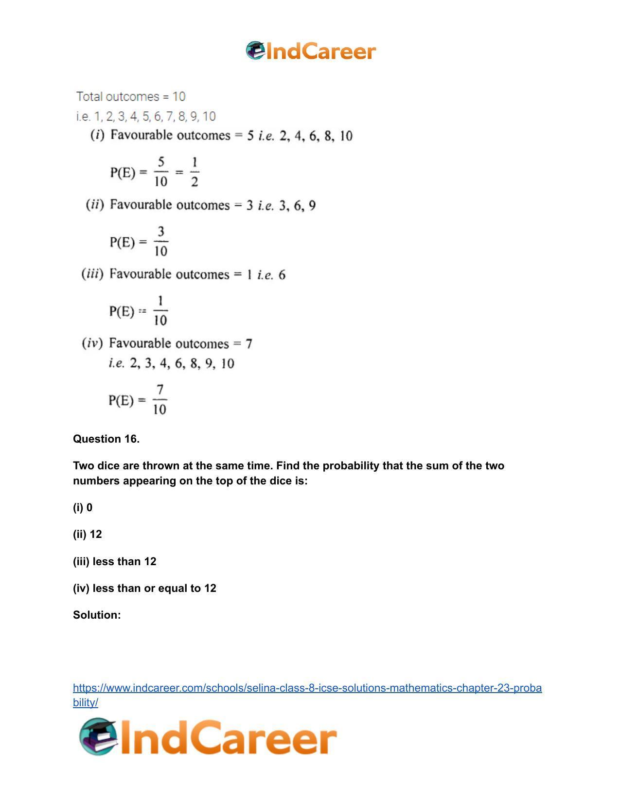 Selina Class 8 ICSE Solutions Mathematics : Chapter 23- Probability - Page 18