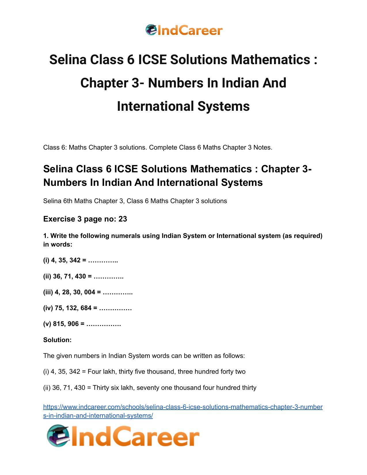 Selina Class 6 ICSE Solutions Mathematics : Chapter 3- Numbers In Indian And International Systems - Page 2