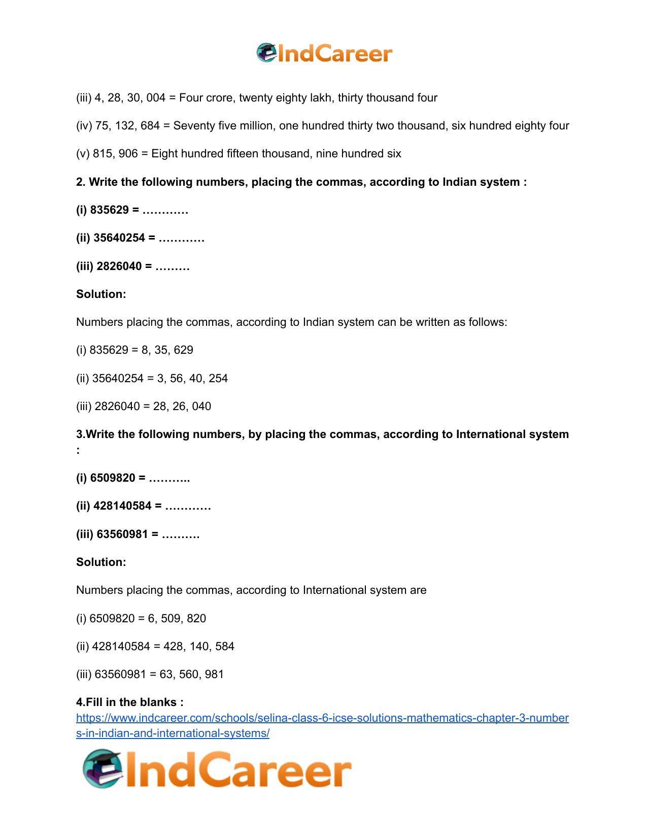 Selina Class 6 ICSE Solutions Mathematics : Chapter 3- Numbers In Indian And International Systems - Page 3