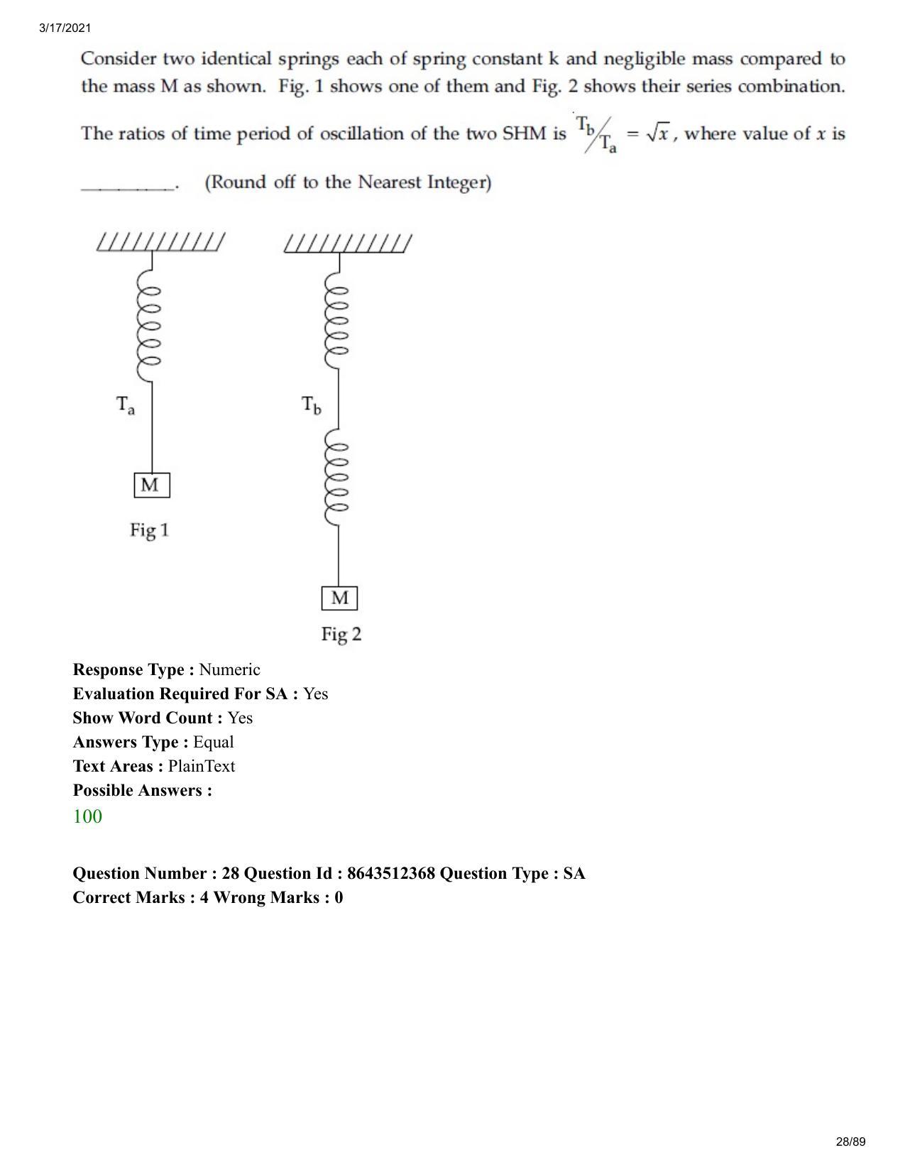 JEE Mains 2021: BTech EB (Shift 1) 17-03-2021 Question Paper - Page 28