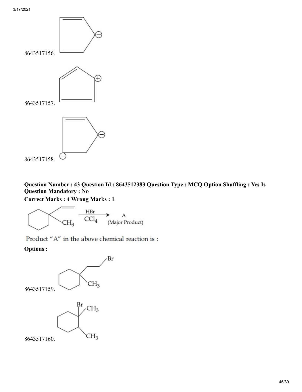 JEE Mains 2021: BTech EB (Shift 1) 17-03-2021 Question Paper - Page 45