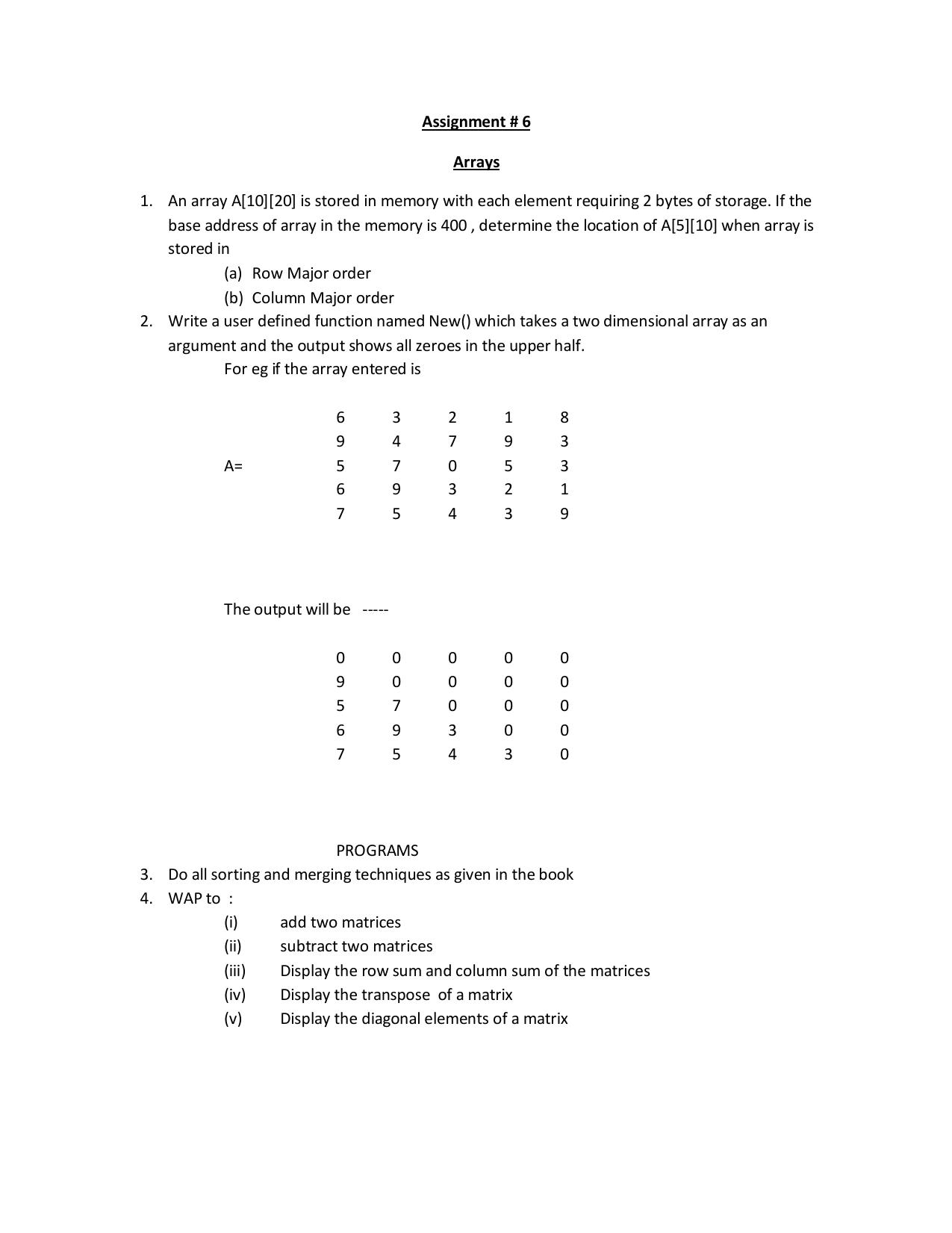 CBSE Worksheets for Class 12 Computer Science Arrays - Page 1