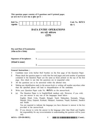 NIOS April 2013 Class 10 Data Entry Operation Question Paper