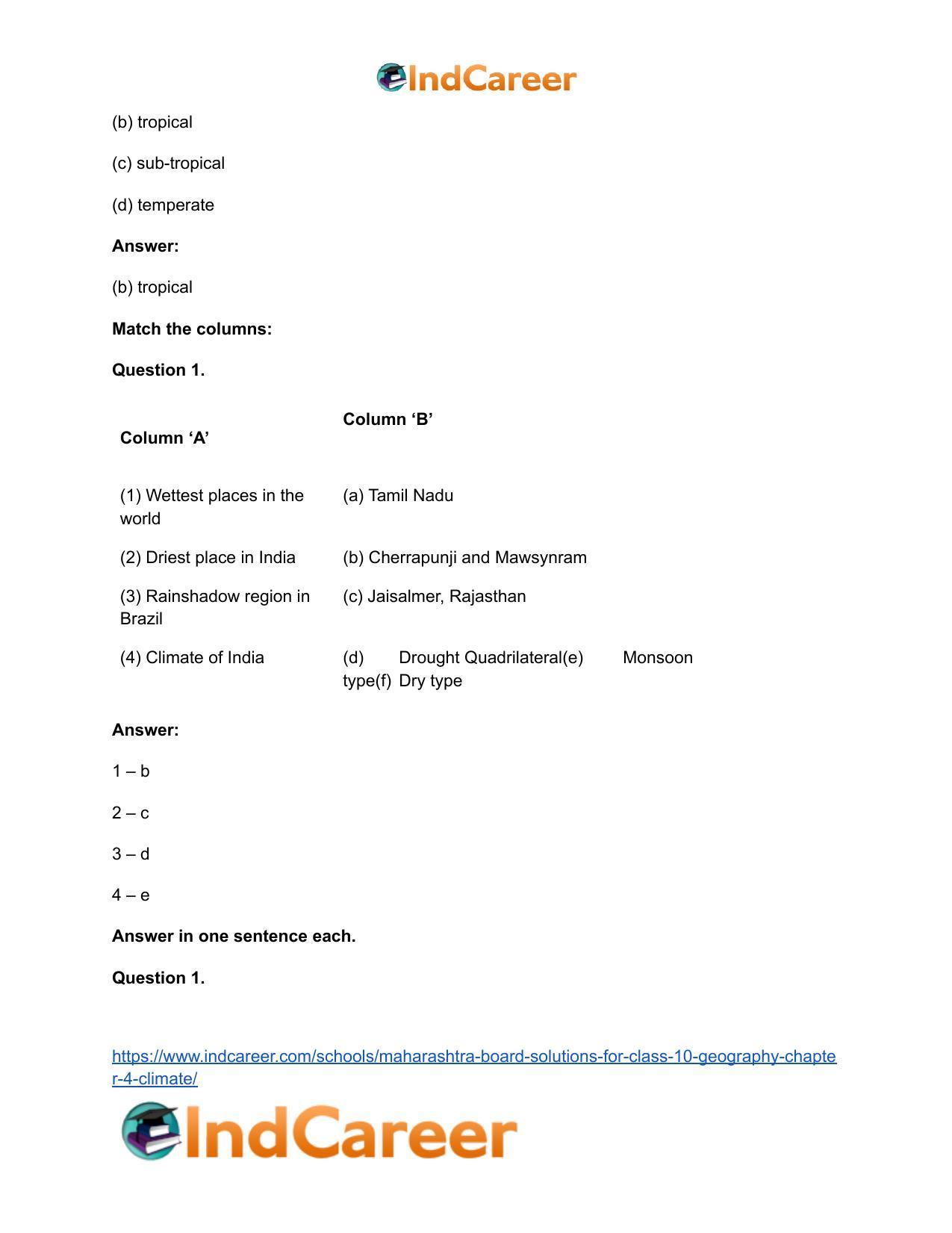 Maharashtra Board Solutions for Class 10- Geography: Chapter 4- Climate - Page 31