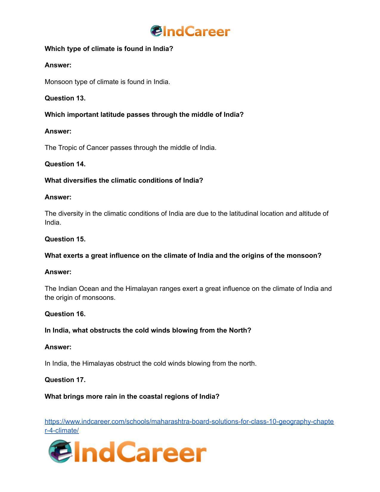 Maharashtra Board Solutions for Class 10- Geography: Chapter 4- Climate - Page 34