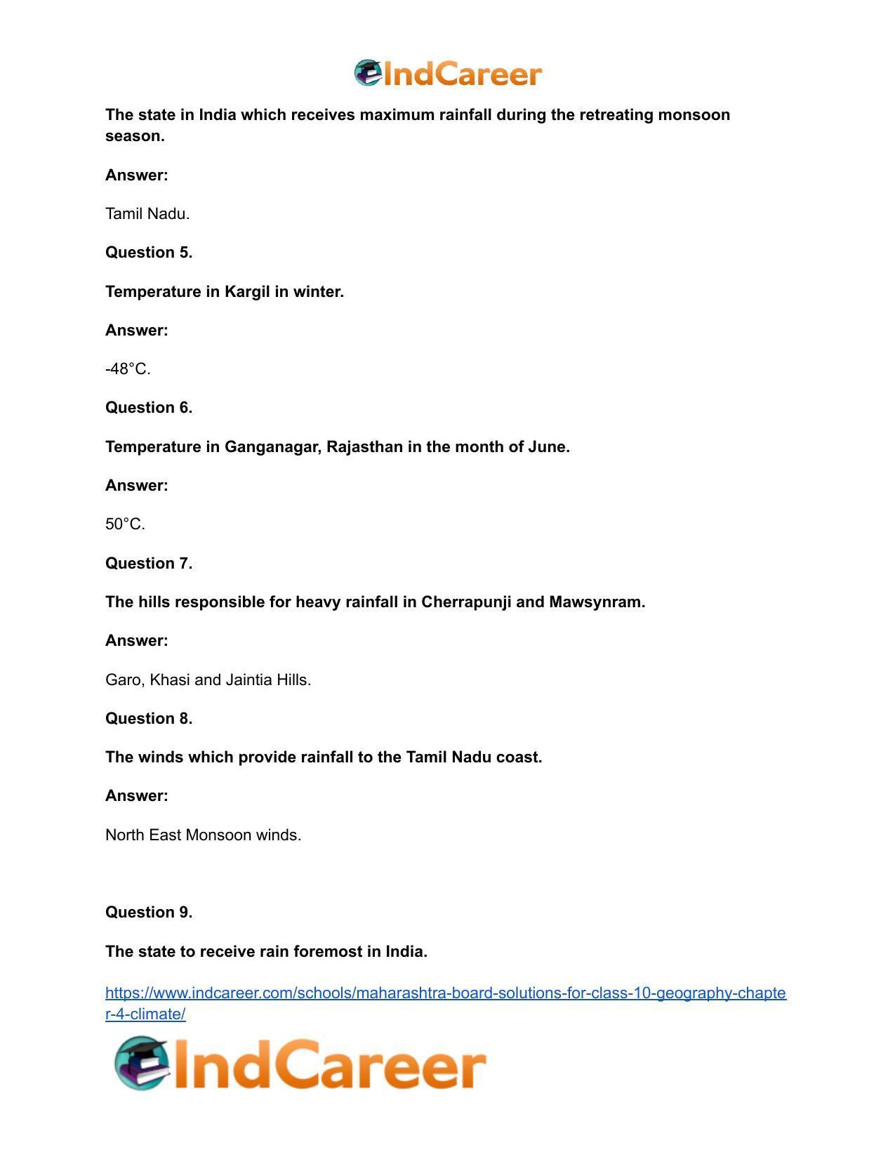Maharashtra Board Solutions for Class 10- Geography: Chapter 4- Climate - Page 36