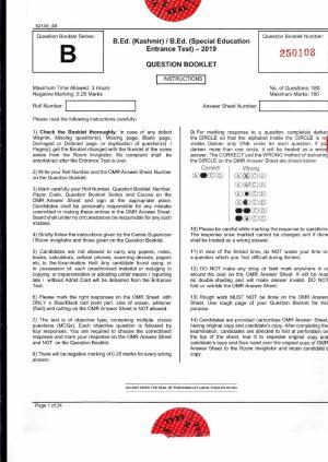 JKBOPEE B.Ed Kashmir / Special Education 2019 Question Paper