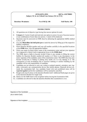 WB JEMAS (PG) M.Sc CCS 2024 Question Paper