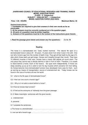 JAC Board 10th English (Subjective) Model Question Paper 2023