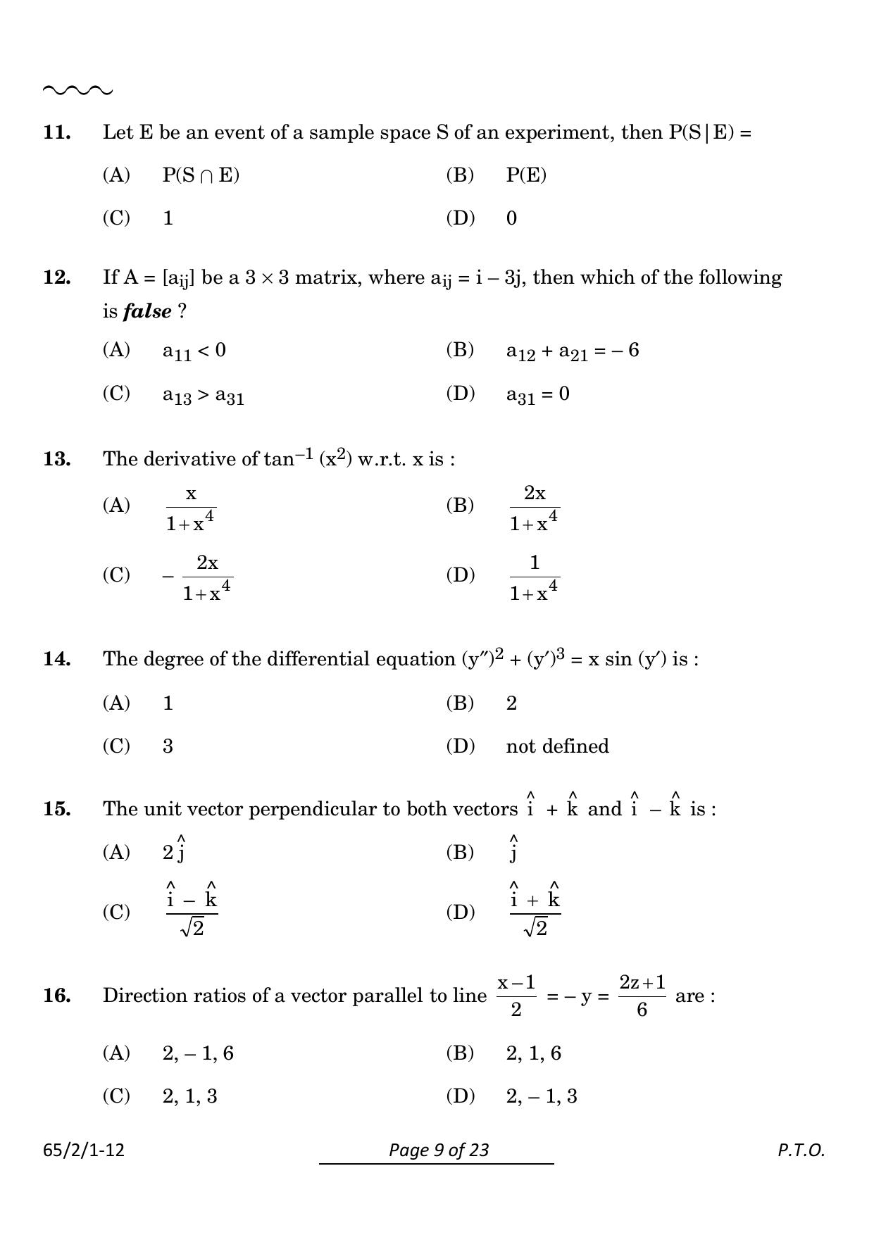 CBSE Class 12 65-2-1 Mathematics 2024 Question Paper - Page 9