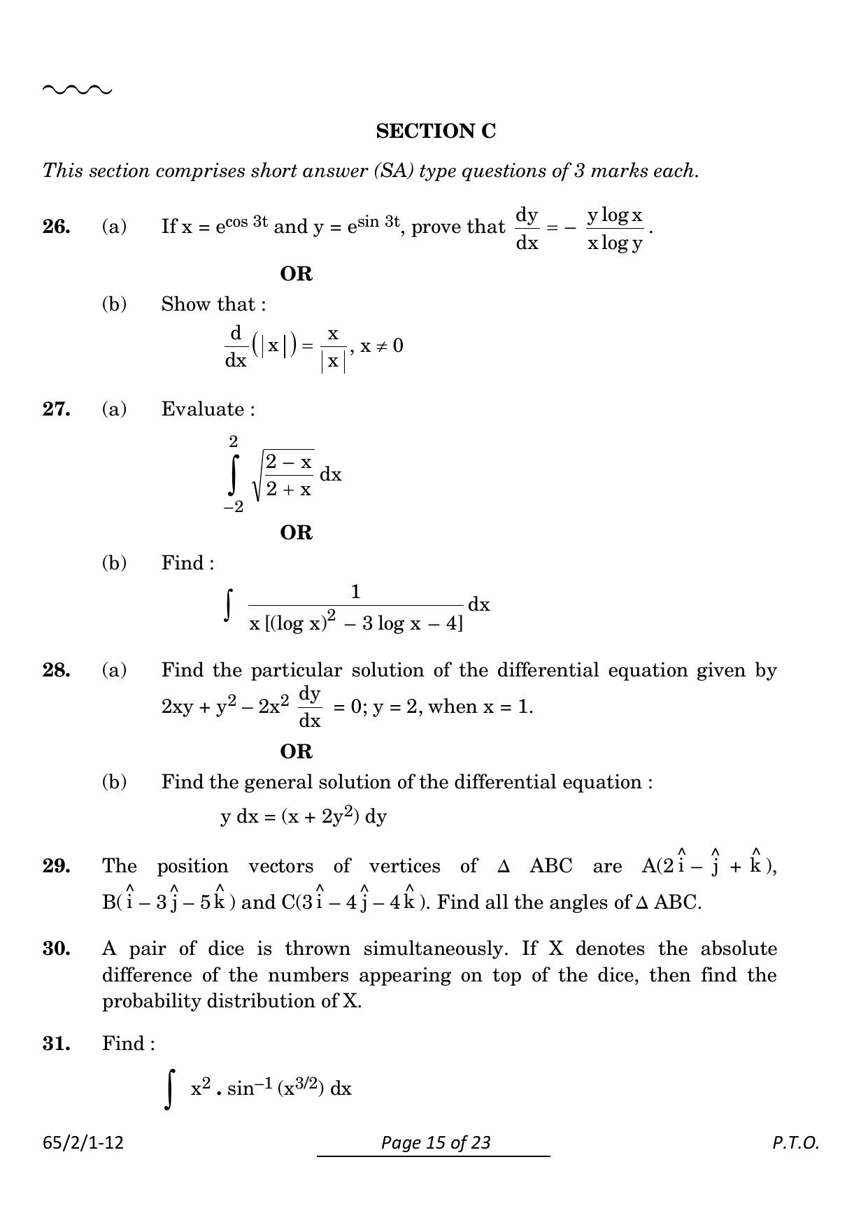 CBSE Class 12 65-2-1 Mathematics 2024 Question Paper - Page 15