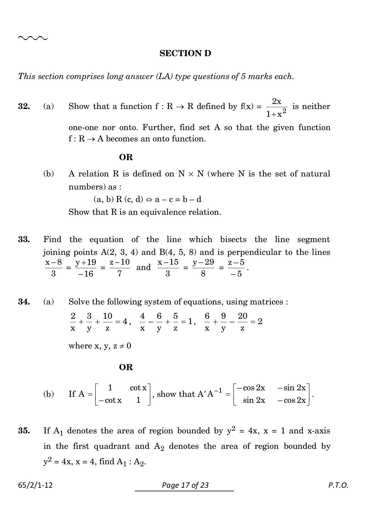 CBSE Class 12 65-2-1 Mathematics 2024 Question Paper - Page 17