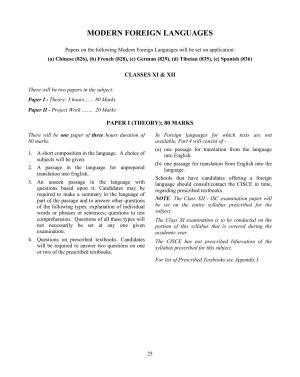 ISC Class XI & XII Modern Foreign Languages Syllabus