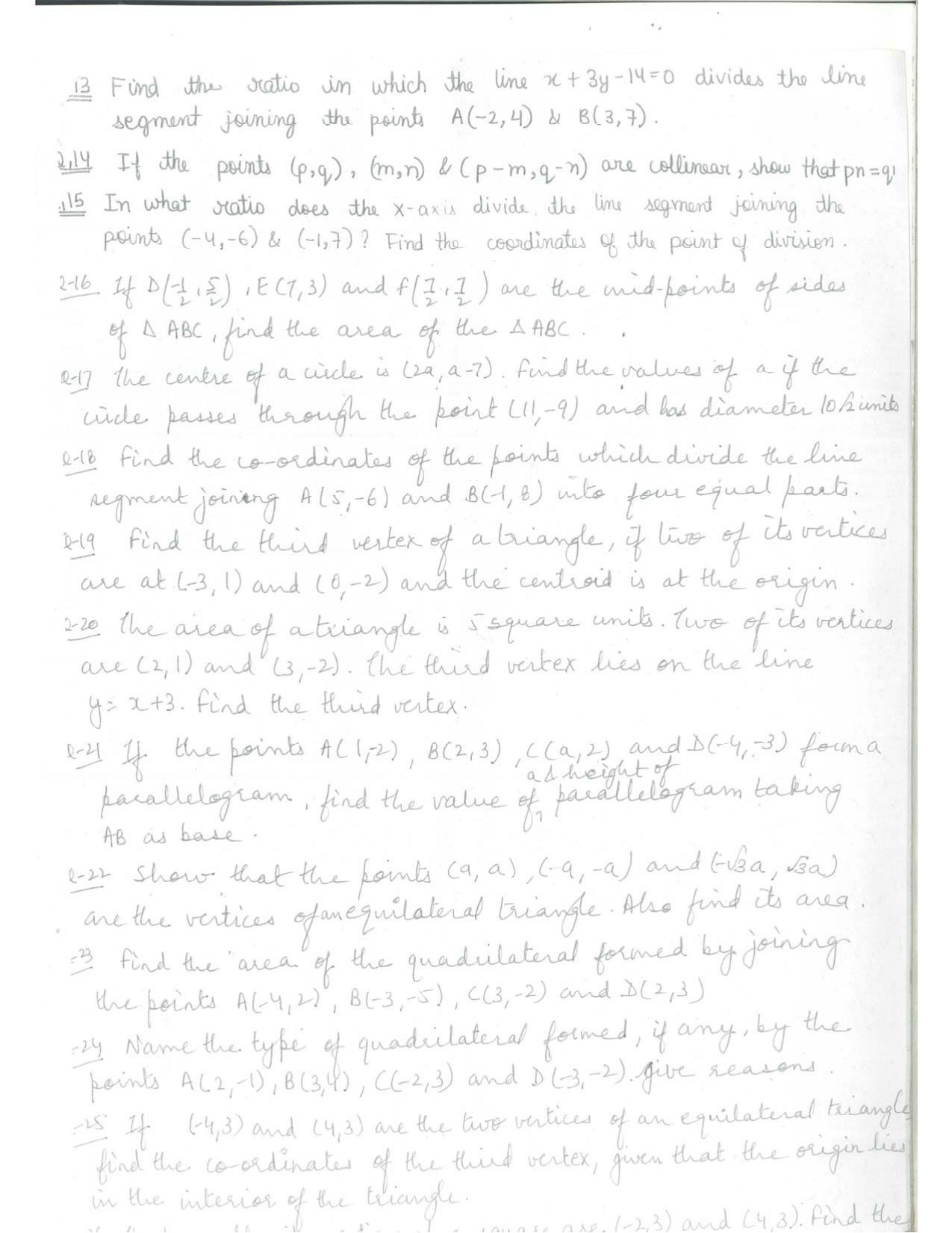 CBSE Worksheets for Class 10 Maths Coordinate Geometry Assignment 1 - Page 3