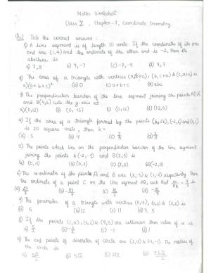 CBSE Worksheets for Class 10 Maths Coordinate Geometry Assignment 1