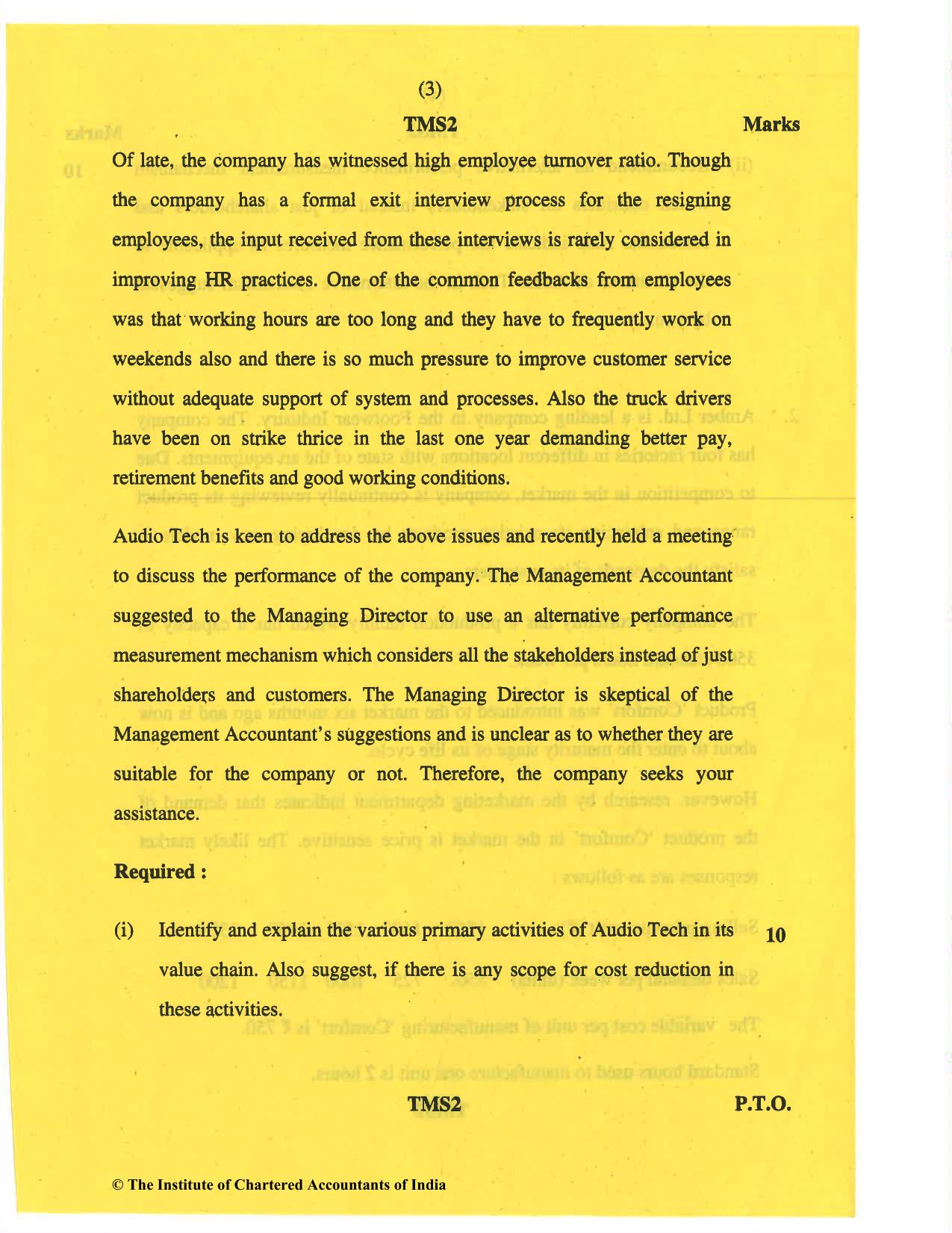 CA Final May 2019 Question Paper - Paper 5 – Strategic Cost Management and Performance Evaluation - Page 3