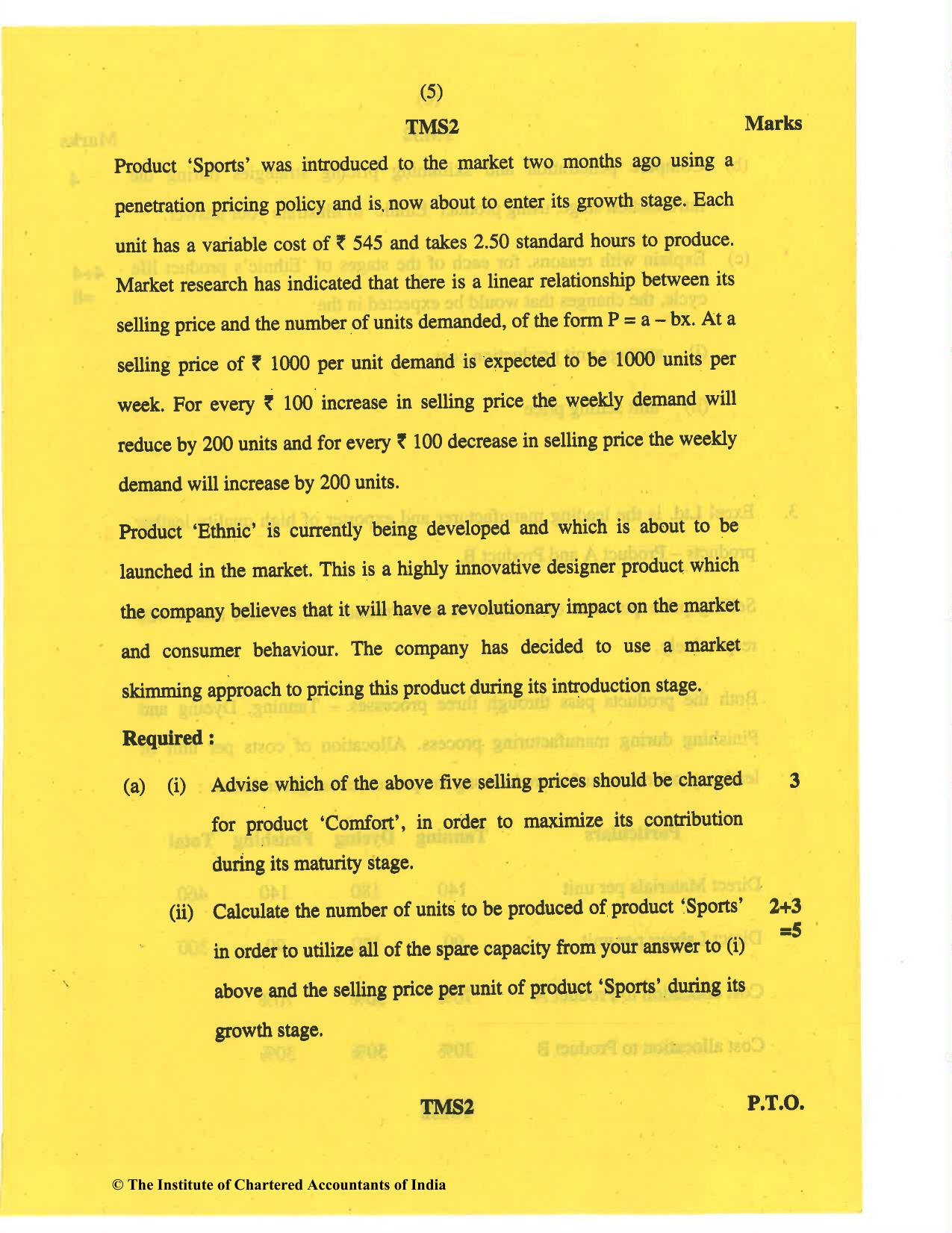 CA Final May 2019 Question Paper - Paper 5 – Strategic Cost Management and Performance Evaluation - Page 5