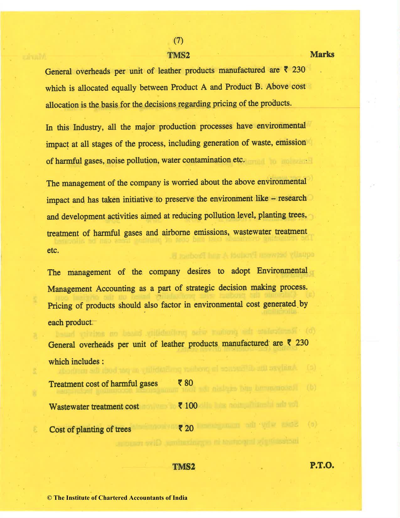CA Final May 2019 Question Paper - Paper 5 – Strategic Cost Management and Performance Evaluation - Page 7