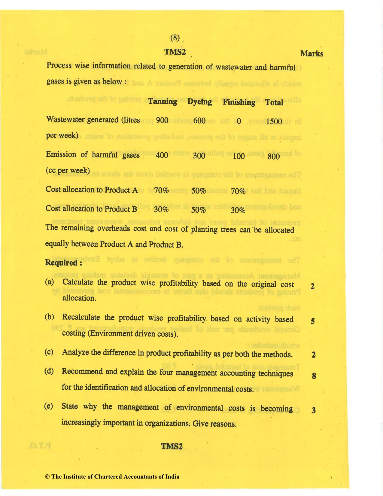 CA Final May 2019 Question Paper - Paper 5 – Strategic Cost Management and Performance Evaluation - Page 8