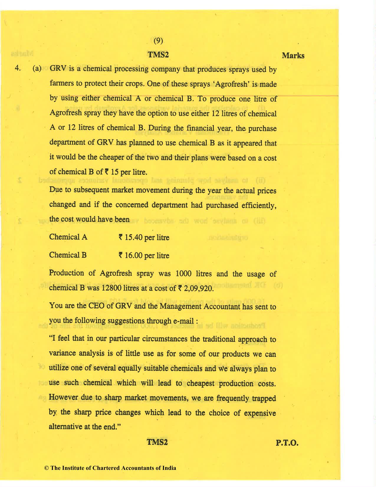 CA Final May 2019 Question Paper - Paper 5 – Strategic Cost Management and Performance Evaluation - Page 9