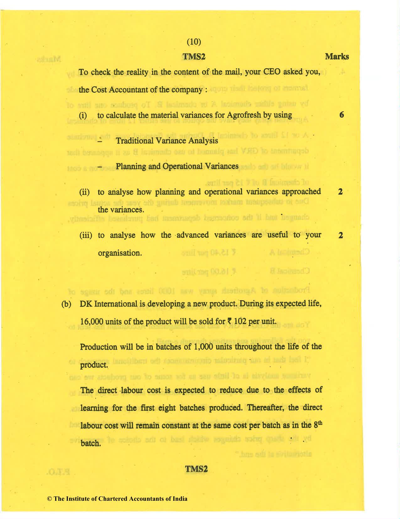 CA Final May 2019 Question Paper - Paper 5 – Strategic Cost Management and Performance Evaluation - Page 10