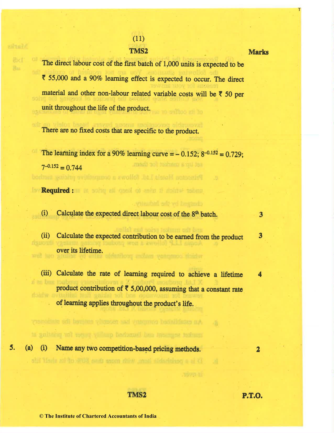 CA Final May 2019 Question Paper - Paper 5 – Strategic Cost Management and Performance Evaluation - Page 11