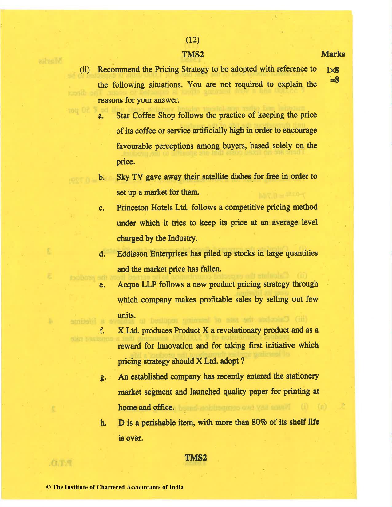 CA Final May 2019 Question Paper - Paper 5 – Strategic Cost Management and Performance Evaluation - Page 12