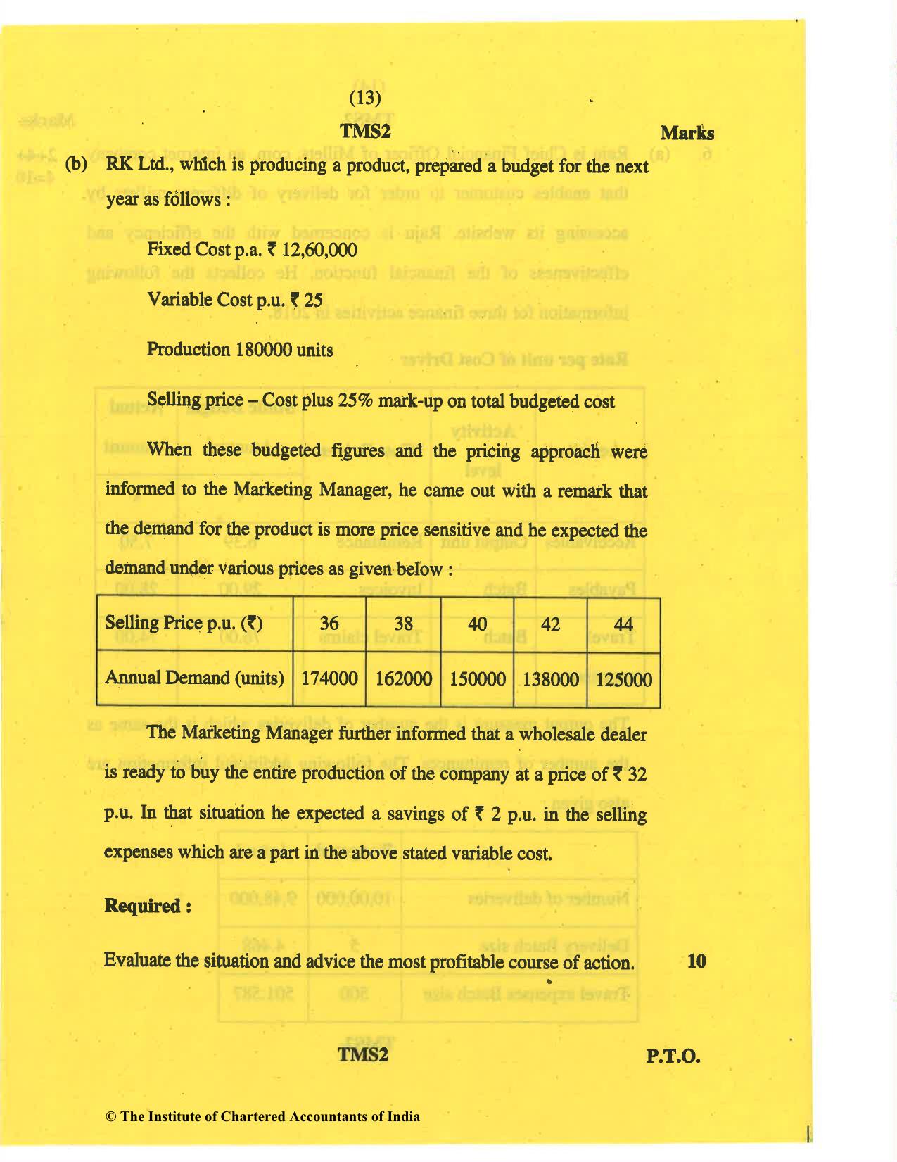 CA Final May 2019 Question Paper - Paper 5 – Strategic Cost Management and Performance Evaluation - Page 13