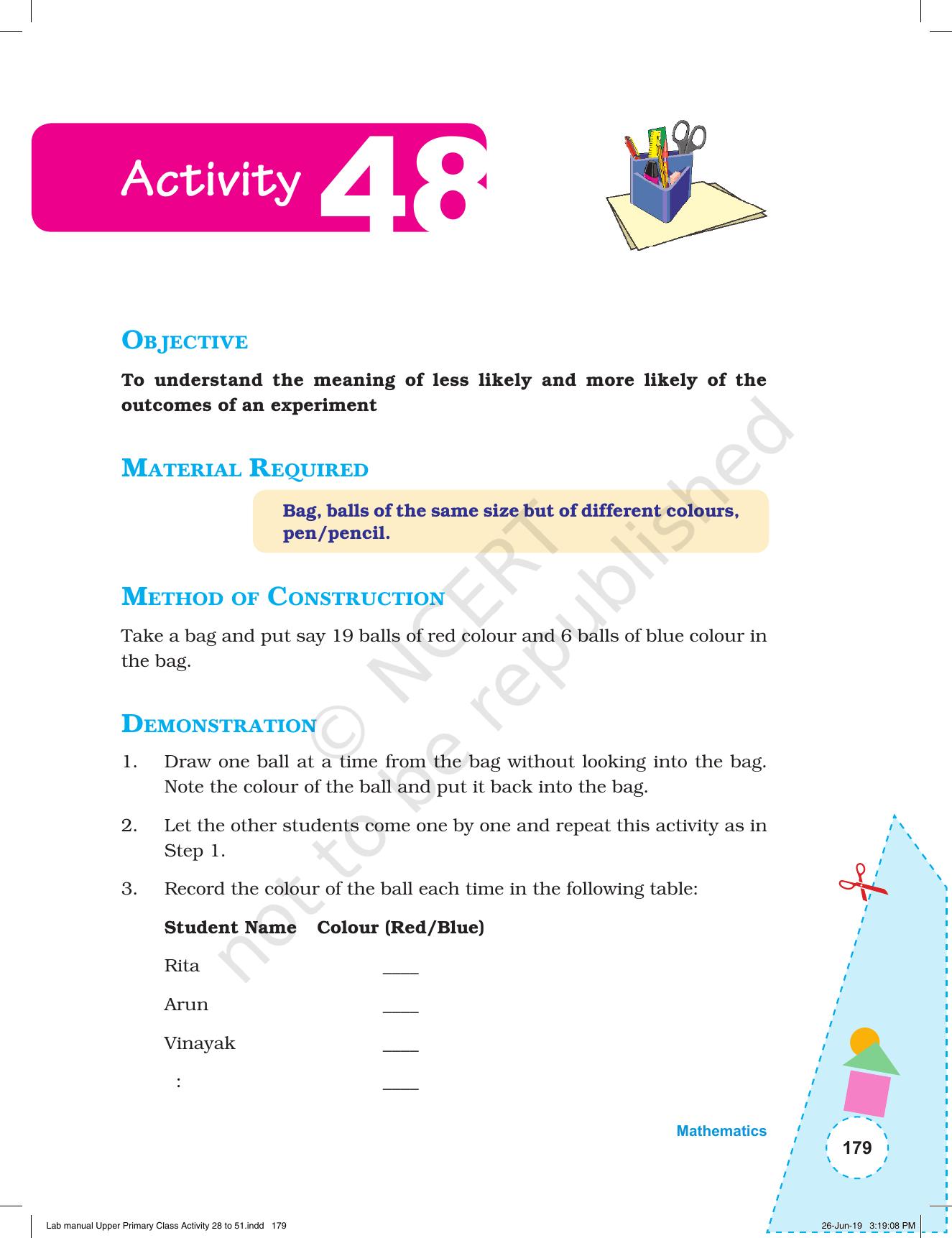 NCERT Laboratory Manuals for Class VI to VIII: Mathematics - Activities for VI to VIII (28- 51) - Page 51