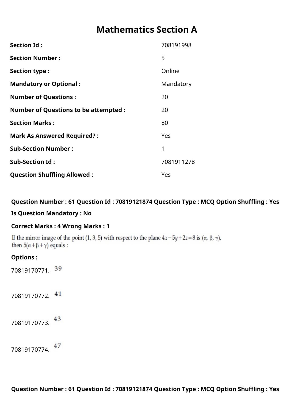 JEE Mains 2021: BTech Odiya (Shift 2) 26-02-2021 Question Paper - Page 72