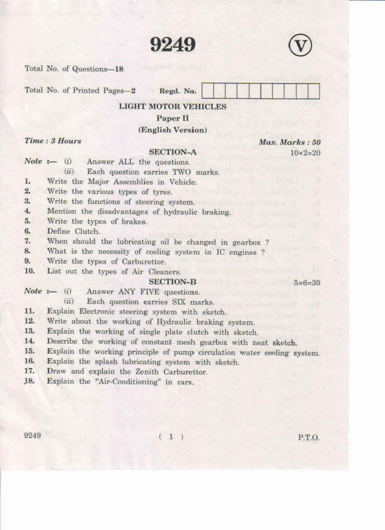 AP Inter 2nd Year Light Motor Vehicles-II May-2019-Vocational Question Paper - Page 1