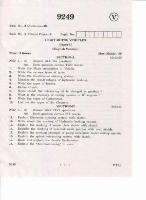 AP Inter 2nd Year Light Motor Vehicles-II May-2019-Vocational Question Paper