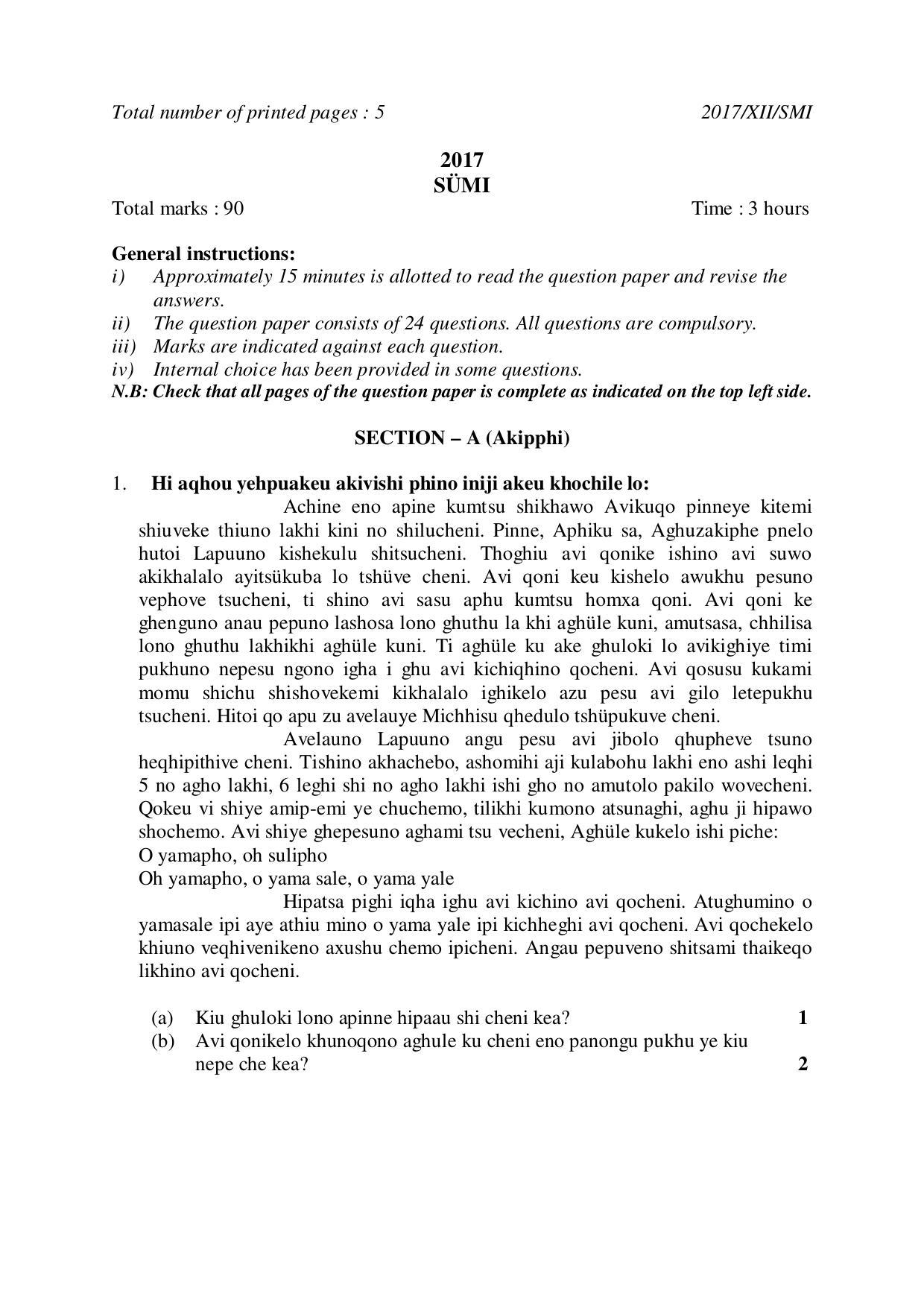 Nagaland Board Class 12 SÜMI 2017 Question Papers - Page 1