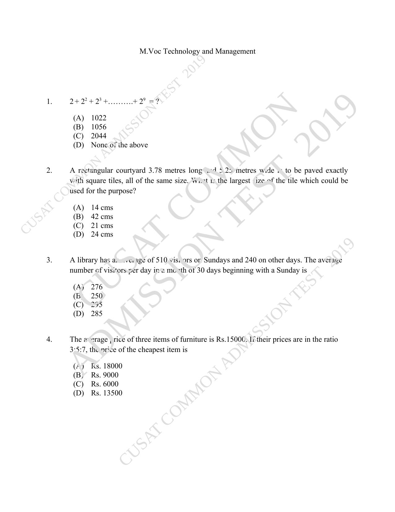 CUSAT CAT PREVIOUS YEAR QUESTION PAPERS WITH SOLUTIONS PDF visual data 3