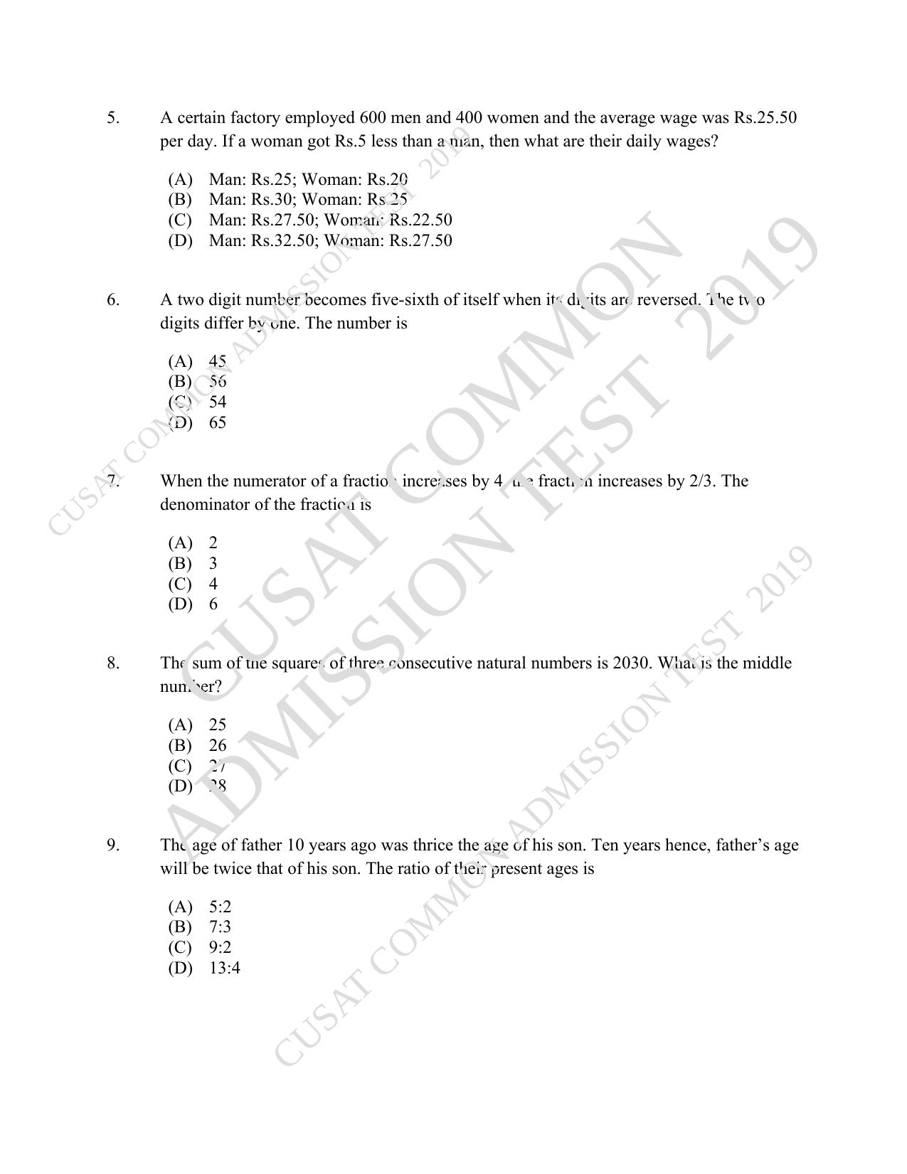 CUSAT CAT 2019 MVoc Technology Question Paper With Answer Key - Page 2