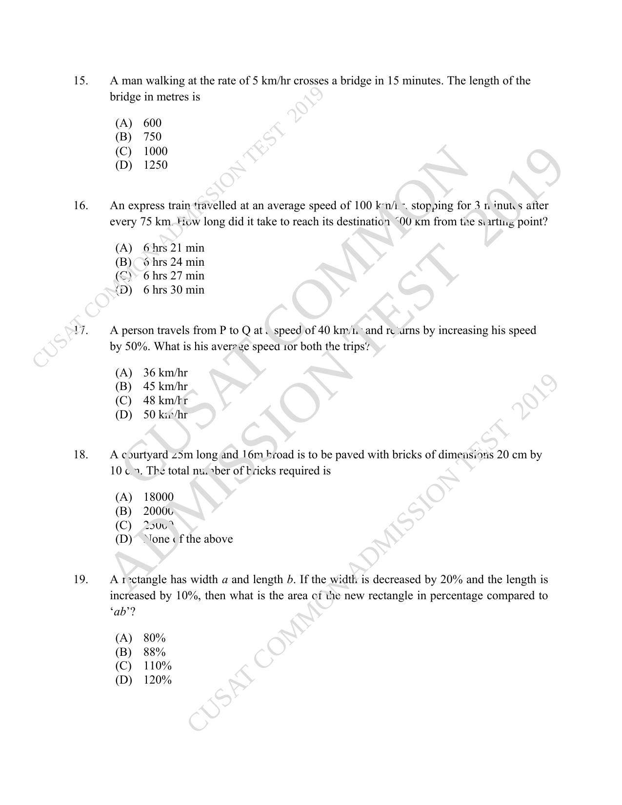 CUSAT CAT 2019 MVoc Technology Question Paper With Answer Key - Page 4