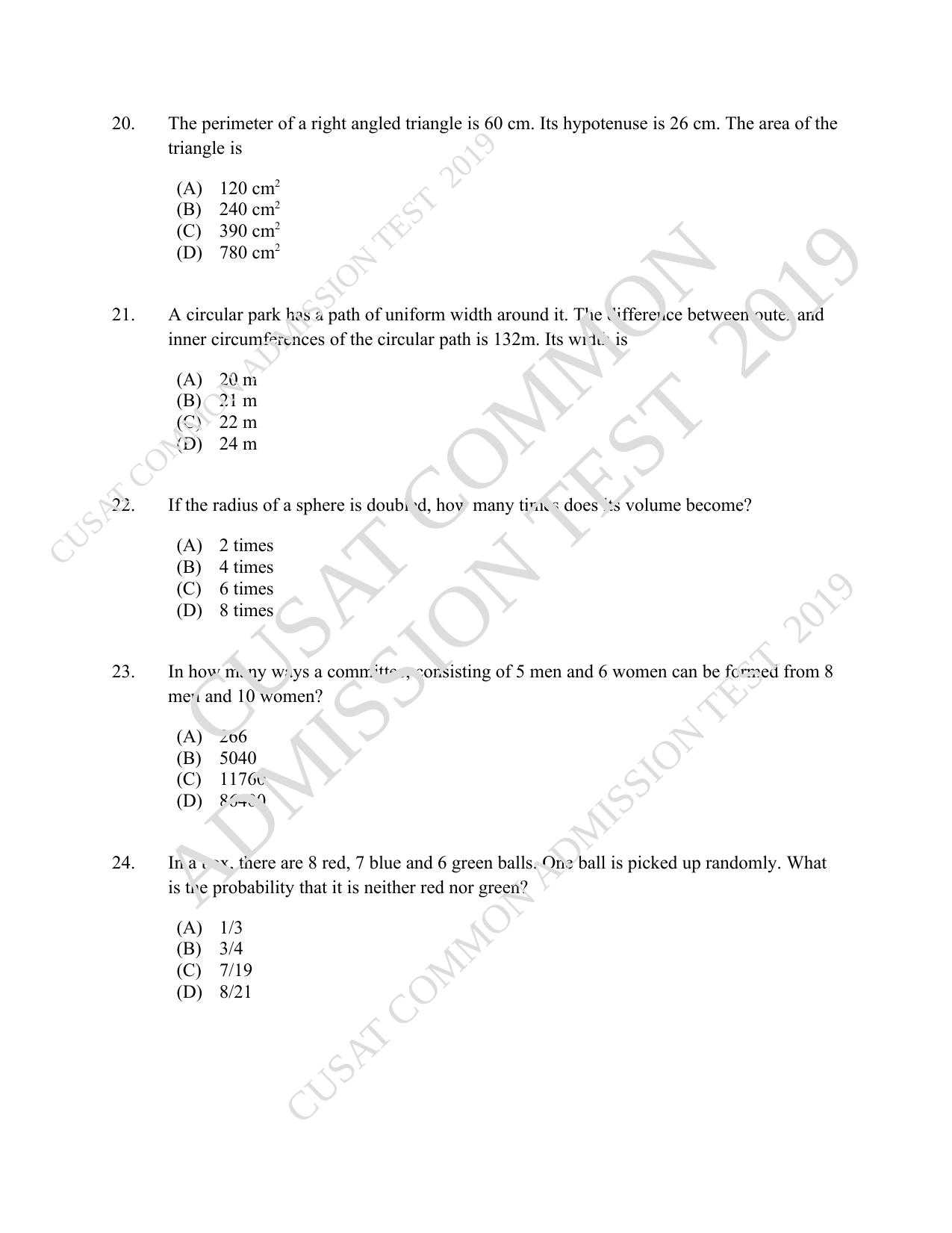 CUSAT CAT 2019 MVoc Technology Question Paper With Answer Key - Page 5