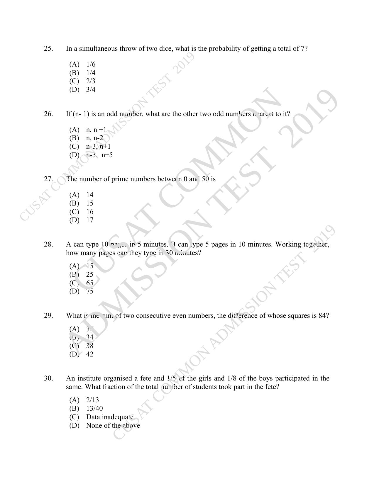 CUSAT CAT 2019 MVoc Technology Question Paper With Answer Key - Page 6