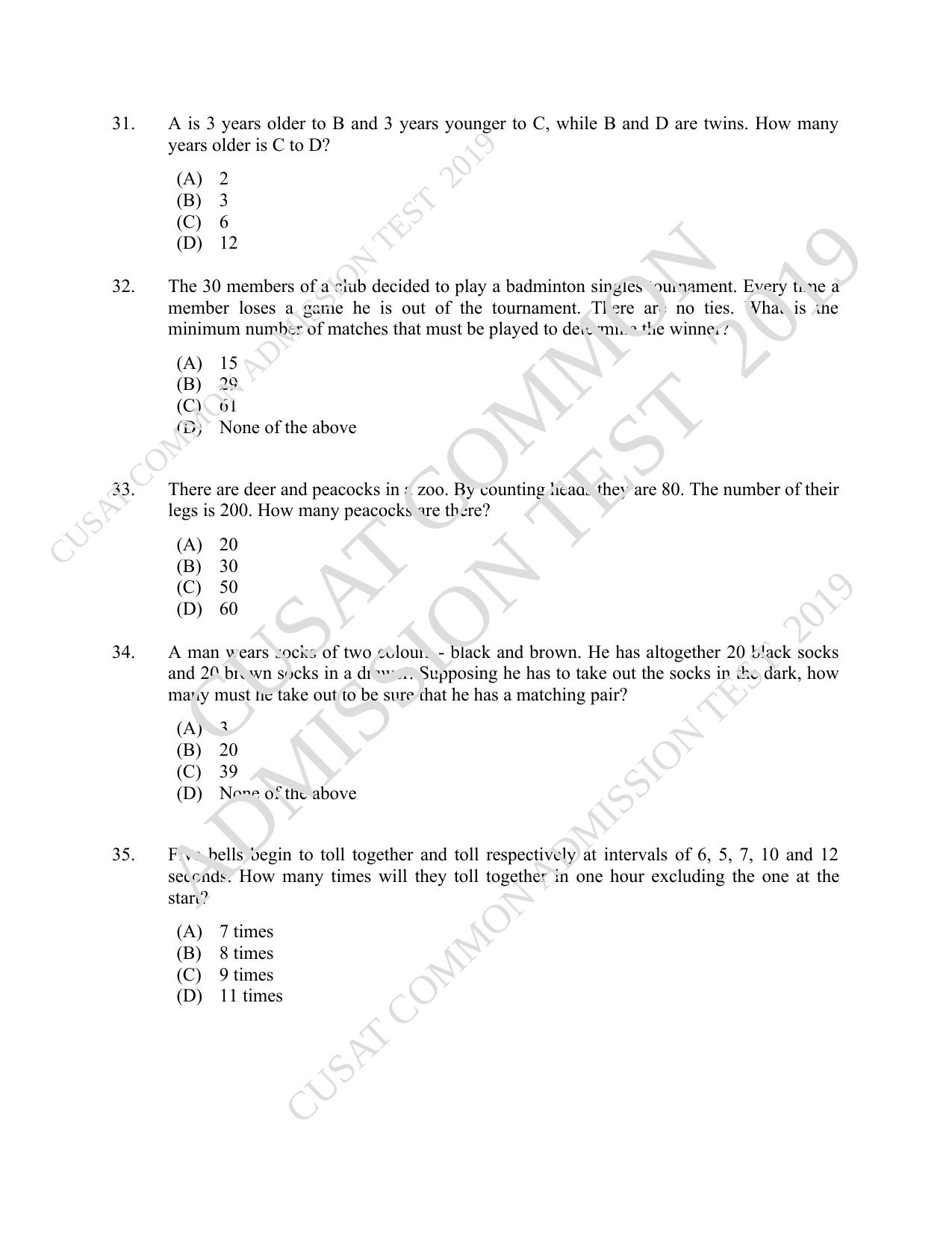 CUSAT CAT 2019 MVoc Technology Question Paper With Answer Key - Page 7
