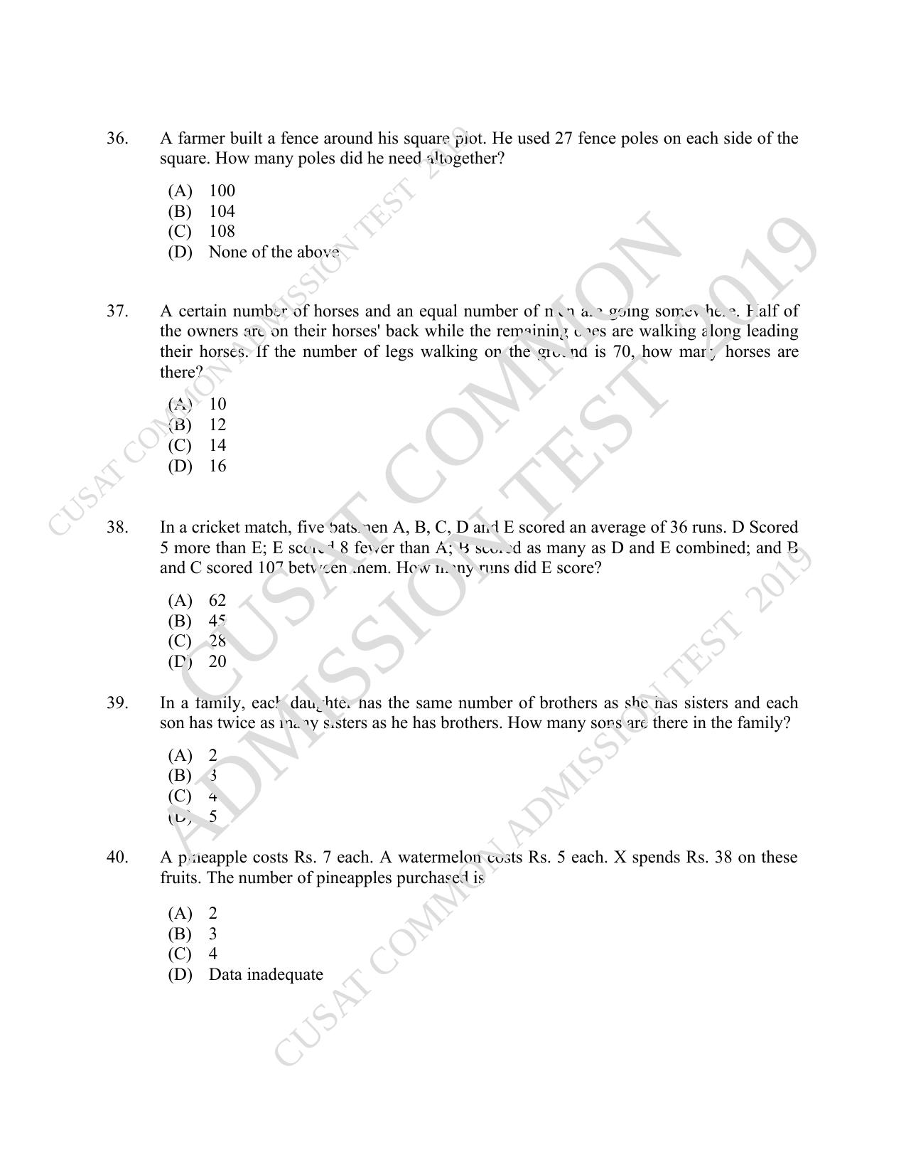 CUSAT CAT 2019 MVoc Technology Question Paper With Answer Key - Page 8