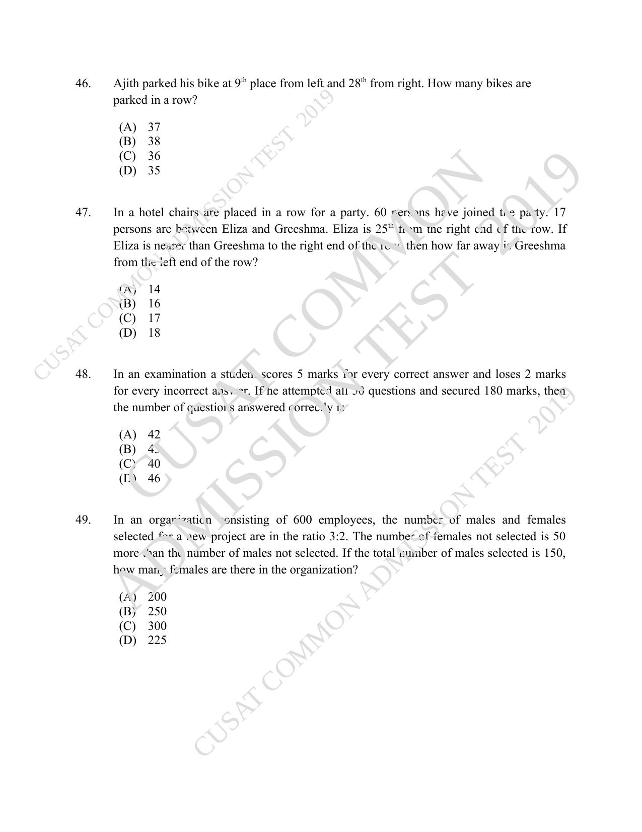 CUSAT CAT 2019 MVoc Technology Question Paper With Answer Key - Page 10