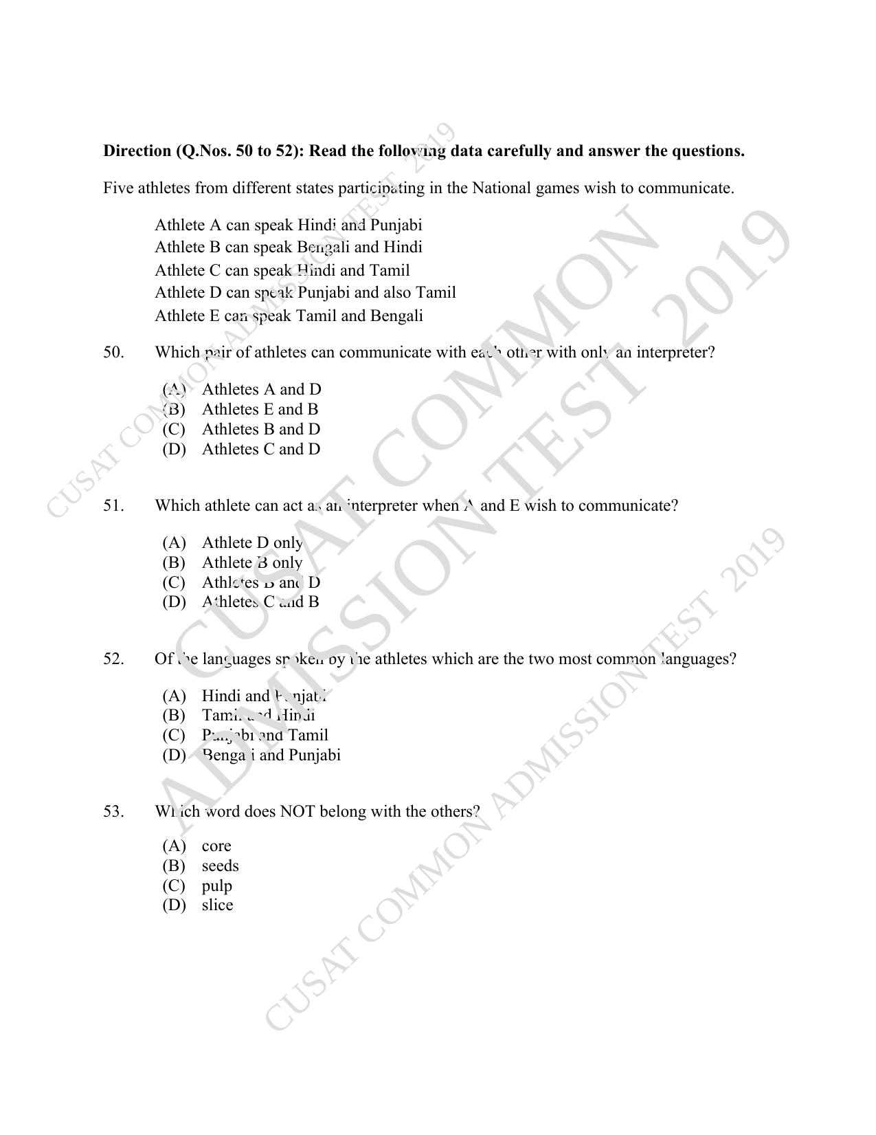 CUSAT CAT 2019 MVoc Technology Question Paper With Answer Key - Page 11
